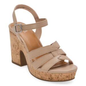 New a.n.a Billie nude beige strappy chunky platform heels sandals 90s Y2K Bratz